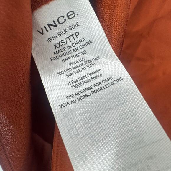 Vince Silk Flutter Sleeve Draped Neck Blouse Short Sleeve Rust Amber XS/ XXS NWT - Picture 8 of 13